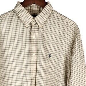 Ralph Lauren Classic Fit Tattersall Check Button Down Shirt Mens XL Cream Green